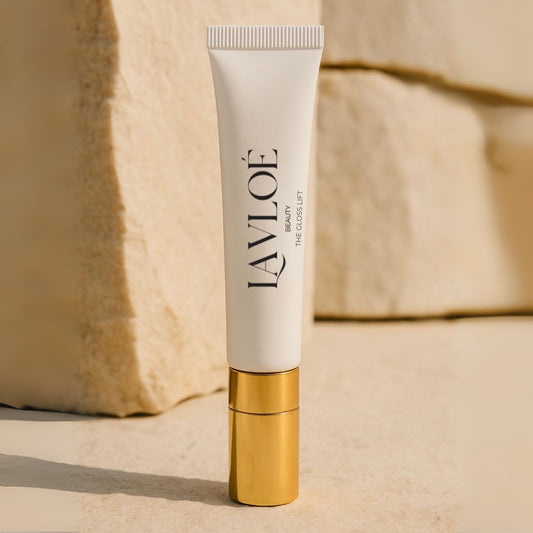 Lavloe skincare tube on a beige background